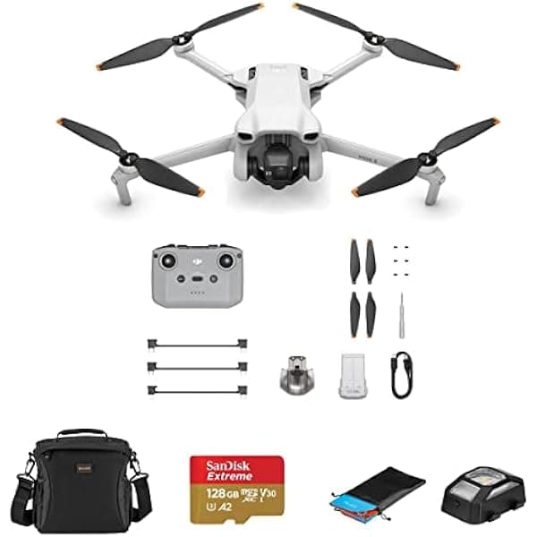 DJI Mini 3 Drone con control remoto RC-N1 Bundle con tarjeta microSD de 128 GB, bolso de hombro, luz anticolisión, plataforma de aterrizaje