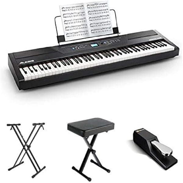Alesis Recital Pro - Piano digital de 88 teclas con asiento acolchado, soporte y pedal de soporte Pro 88