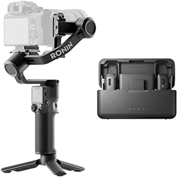 DJI RS 3 Mini + DJI Mic (2 TX + 1 RX + estuche de carga), estabilizador de 3 ejes, carga útil probada de 4.4 lbs (4.4 libras), disparo vertical nativo, micrófono de solapa inalámbrico con rango de 820.2 ft (820 pies)