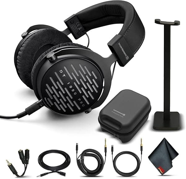 beyerdynamic DT 1990 250 Ohm Pro Open Studio - Auriculares de referencia con soporte para auriculares, estuche rígido, divisor de auriculares y extensor DT 1990 PRO