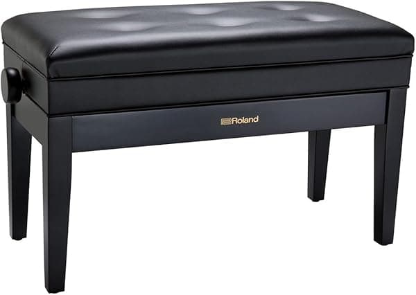Roland RPB-D400BK - Banco de piano de tamaño dúo con asiento de vinilo, color negro satinado