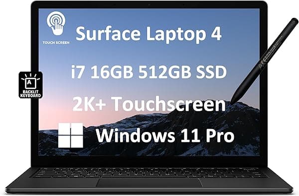 Microsoft Surface Laptop 4 Business Laptop (13.5" 2K Touchscreen, Intel Core i7-1185G7, 16GB RAM, 512GB SSD, IST Active Stylus), Backlit KB, 17-Hr Long Battery Life, Wi-Fi 6, Webcam, Win 11 Pro, Black