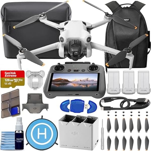 DJI Mini 4 Pro Fly More Combo with DJI RC 2 (Screen Remote Controller), CP.MA.00000735.01 Folding Drone with 4K Video, Under 249g, 34 Mins Flight Time, Vision Sensing + 128GB Card + Pilot Kit DJI Mini 4 Pro Drone Fly More Combo
