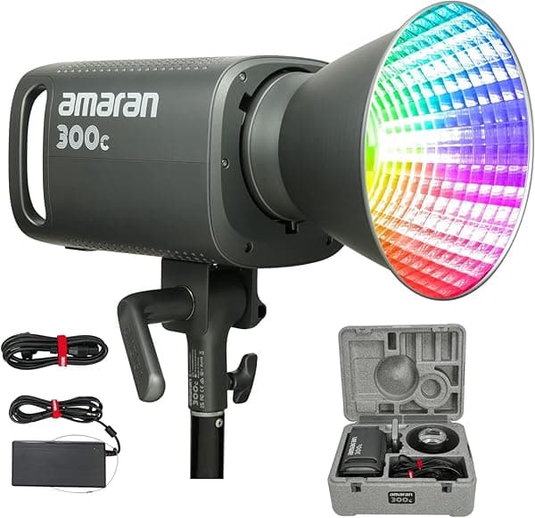 Aputure Amaran 300c RGBWW 300W COB luz de video Bowen Mount, 26,580 lux @3.3 ft con Hyper Reflector, 2, 500K a 7, 500K CCT con ajuste G/M ajuste, APP Contorl (gris) hs2ou40375uorert