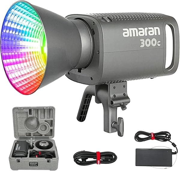 Aputure Amaran 300c RGB COB luz de vídeo Bowen Mount 2, 500K a 7, 500K CCT con ajuste G/M 26,580 lux @ 3.3 ft con soporte de hiperreflector APP Control HS202304040139430C
