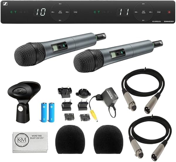 Sennheiser XSW 1-825 - Juego de dos micrófonos de mano 825 incluidos con 2 parabrisas de micrófono + 2 cables XLR + paño de limpieza (6 artículos)