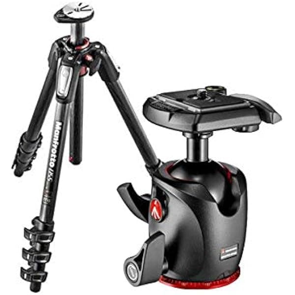 Manfrotto 055 Trípode de fibra de carbono de 4 secciones, paquete con rótula XPRO de bola con placa de liberación rápida 200PL-14 MT055CXPRO4