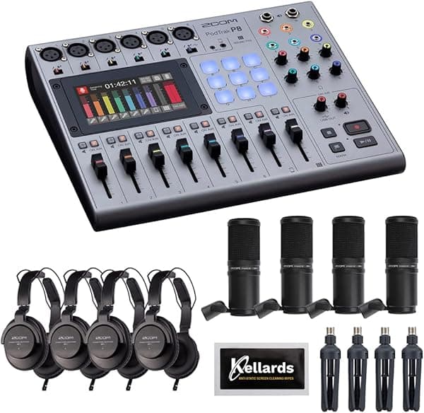 Zoom PodTrak P8 - Grabadora de podcasts portátil multipista con 4 micrófonos para podcast Zoom ZDM-1