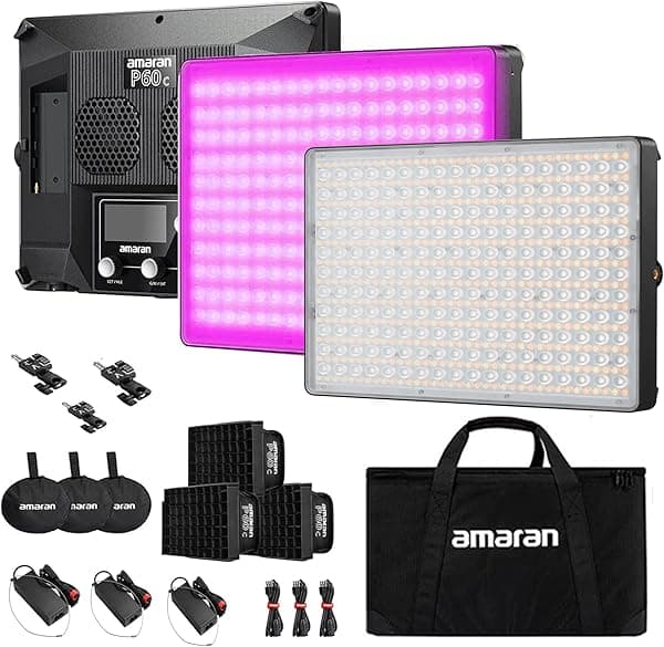 Aputure Amaran P60C-Kit de 3 luces RGBWW LED Panel de luz de video, 60 W bicolor 2500K-7500K, CRI95+/TLCI 96+, 5900lux@3.3 ft con rejilla plegable Softbox App Control 10 efectos de luz 20211210-3
