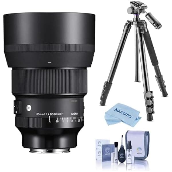 Sigma Lente Art de 3.346 in f/1.4 DG DN para Sony E, paquete con kit de trípode Alta Pro 264AT, kit de limpieza, paño 85mm f/1.4 DN ART