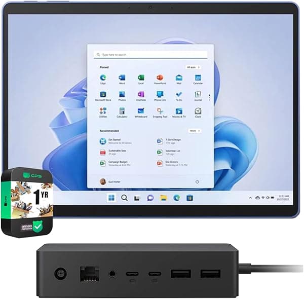 Microsoft QEZ00035 Surface Pro 9 Tableta táctil de 13 pulgadas, Intel i5, 8GB/256GB, Sapphire Bundle Surface Dock 2 y paquete de protección mejorada CPS de 1 año E92MSQEZ00035