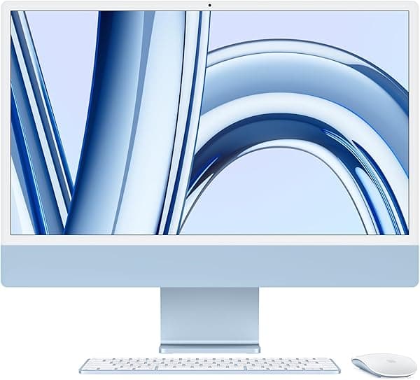 Apple iMac 2023 con chip M3: CPU 8 núcleos, GPU 10 núcleos, Display Retina 24", 8GB RAM, 256GB SSD, Accesorios, Azul. MQRQ3LL/A