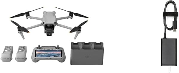 DJI Air 3 Fly More Combo con DJI RC 2 (control remoto de pantalla), cargador portátil de 65 W, dron con cámaras primarias dobles gran angular y teleobjetivo media de 4K HDR, dos pilas adicionales