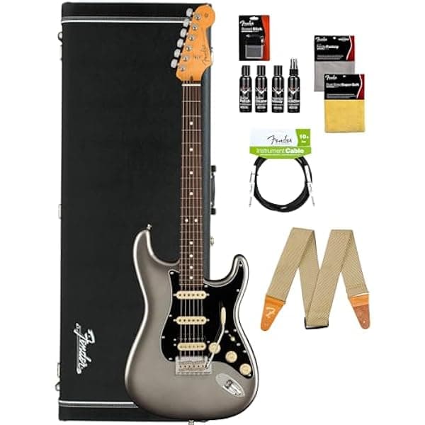 Fender American Professional II Stratocaster HSS Guitarra Eléctrica Mercury Cuerpo Alder Mástil Maple Diapasón Rosewood V-Mod II 22 Trastes Tremolo 2-Point + Funda, Correa, Cable y Kit 113910755
