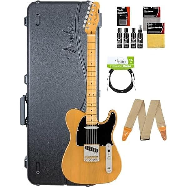 Fender American Professional II Telecaster Guitarra Electrica Butterscotch Blonde Cuerpo Roasted Pine Maple V-Mod II + Estuche Deluxe, Correa, Cable y Kit de Limpieza AUS-0113942750-COMBO-STD