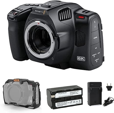 Blackmagic 6K Pro Pocket Design Cámara de cine para Canon EF | Rango dinámico de 13 paradas, sensor Super35 HDR, Gen 5 Color Science, SmallRig Full Cage, batería Waith y cargador CINECAMPOCHDEF06P