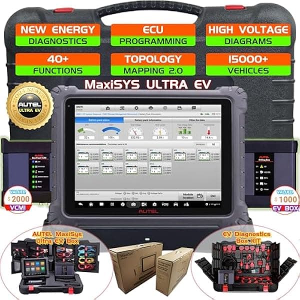 Autel Escáner MaxiSys Ultra EV UltraEV, sistema de alto voltaje 2024 y herramienta de análisis de paquete de baterías, escáner OBD2 versión superior AUTEL, VCMI 5 en 1, servicio 40+, programación y