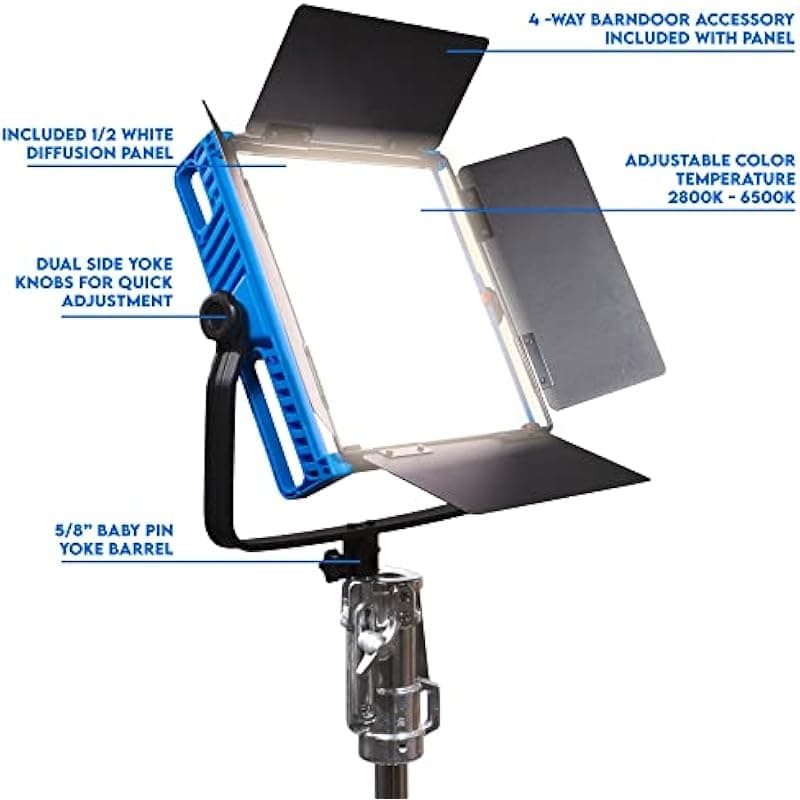 Dracast Kala Plus 1000 Luz de Video LED Bicolor 2800K - 6500K | Control por App | Regulable 0-100% | CRI & TLCI 96+ | Batería V-Mount | Incluye Puertas de Visera y Panel Difusor DRKP1000B