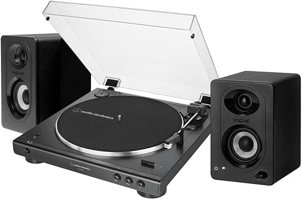 Audio-Technica AT-LP60XBT - Tocadiscos estéreo Bluetooth (negro) con monitores de estudio Bluetooth de 3 pies - Par (2 artículos) AT-LP60XBT-BK_K7