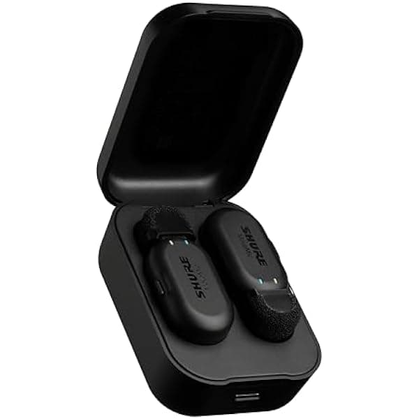 Shure MoveMic Two - Micrófonos Lavalier inalámbricos Pro Direct al teléfono para iPhone y Android, 2 mini micrófonos Bluetooth, carga de 24 horas, configuración rápida, IPX4, lavs de clip compacto y MV-TWO-Z7