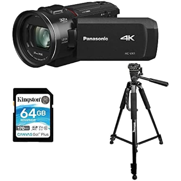Panasonic VX1 4K Ultra HD 24x Leica Dicomar Lens 1/2.5 pulgadas Sensor Videocámara Bundle con tarjeta SD de 64 GB y trípode (3 artículos) HCVX1KK3