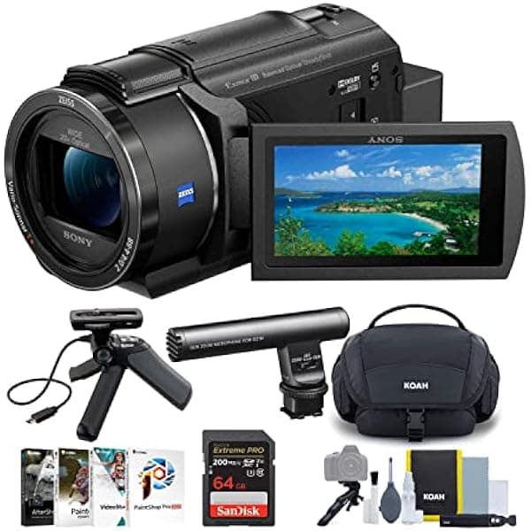 Sony Videocámara FDR-AX43/B 4K con agarre de trípode y micrófono de zoom para pistola (6 artículos) FDRAX43/B-GPVPT1-ECM