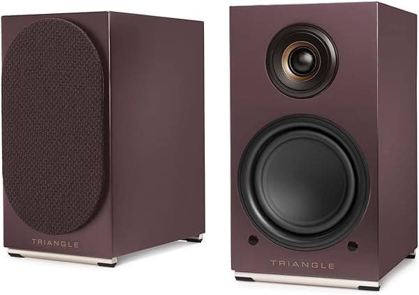 triangle AIO Twin Wireless Bluetooth, Wi-Fi, altavoces de alta resolución para iOS, Android, Windows, Mac Compatible con la mayoría de tocadiscos (berenjena, par)
