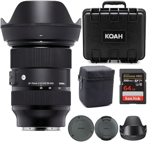 Sigma 0.945-2.756 in f/2.8 DG DN Art Zoom Full Frame E-Mount Lens Bundle con Software Suite, tarjeta SD Extreme PRO de 64 GB y estuche rígido con espuma personalizable (4 artículos) 578965_K1