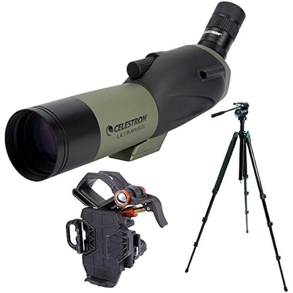 Celestron Ultima 2.559 in Spotting Scope Bundle con trípode TrailSeeker y adaptador universal NeXYZ para smartphone de 3 ejes (3 artículos) 52248-CELESTRON_K2