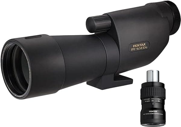 Alcance Pentax PF-65ED II de alta precisión de 2.559 in con vidrio de dispersión extra baja, ideal para observación de aves y práctica de objetivos, paquete compacto y versátil con ocular SMC de 70509_K4