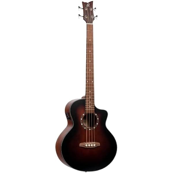 Ortega Guitars Deep Series - Bajo acústico de 4 cuerdas, diestro, desvanecimiento Bourbon (D7CE-BFT-4)