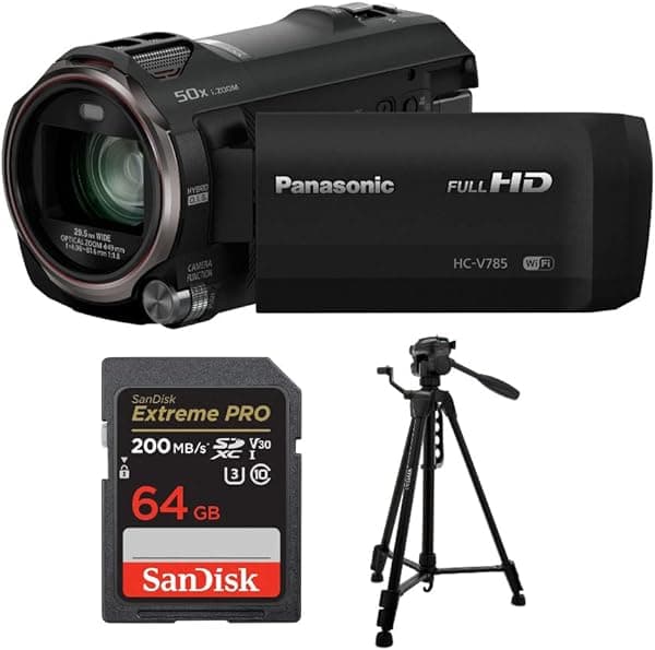 Panasonic Videocámara HC-V770 Full HD con tarjeta SD de 64 GB y trípode de 57 pulgadas 4332065045