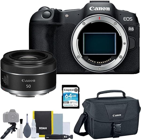 Canon Cámara sin espejo EOS R8 con lente RF 1.969 in f/1.8 STM Bundle (5 artículos) 5803C002-4515C002