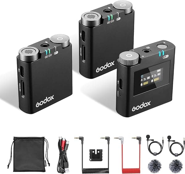Godox Virso S Sistema de Micrófono Inalámbrico, 2.4GHz, 200mW, 400H de Reserva, Cables de 3.5mm TRS y TRRS, Compatible con Cámaras Sony Godox Virso S M2