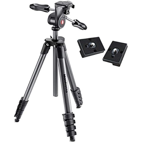 Manfrotto MKCOMPACTADV-BK Trípode Compacto Avanzado con Cabeza de 3 Vías (Negro) - con Dos Placas de Liberación Rápida ZAYKiR para el Adaptador de Conexión Rápida RC2 4332089898