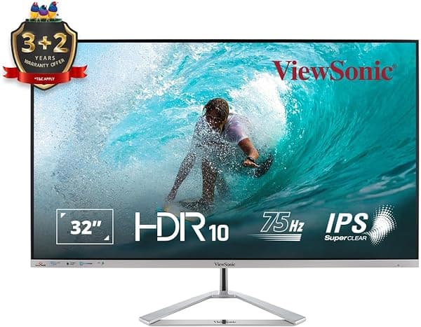 ViewSonic VX3276-MHD-3 Monitor 32" Full HD IPS 1920x1080 75Hz 4ms HDR10 Adaptive Sync, Frameless, HDMI/DisplayPort/VGA, Parlantes 2x2W, Flicker-Free y Filtro de Luz Azul