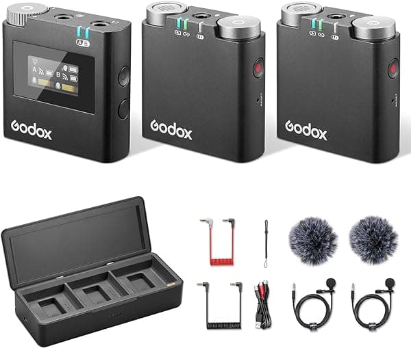 GODOX Virso M2 Sistema de Micrófono Inalámbrico de Solapa, Estuche de Carga con Batería Integrada, Alcance de 200m (656 pies), Grabación Interna, Micrófono con Cancelación de Ruido para Cámaras, PC y Smartphones