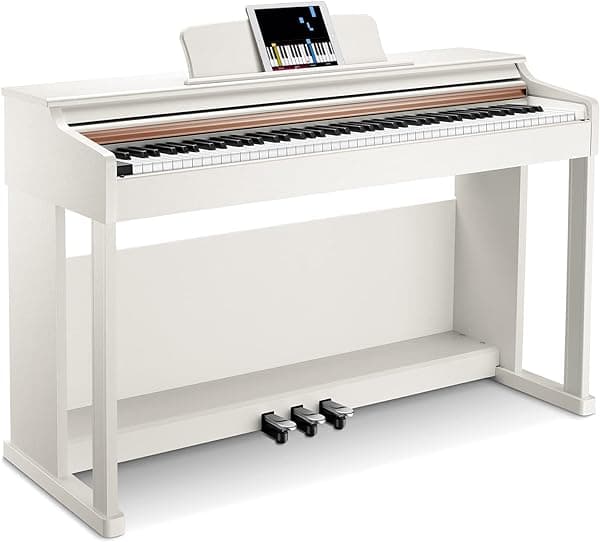 Donner DDP-100 Piano Digital de Acción Ponderada de 88 Teclas, Paquete para Principiantes con Soporte de Mueble, Adaptador de Corriente, Blanco