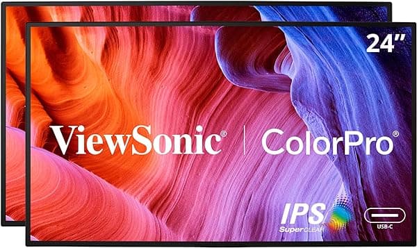 ViewSonic VP2468a_H2 ColorPro Monitor Pack x2 Sin Base 24" IPS Full HD 1920x1080 60Hz 5ms, 100% sRGB/Rec.709 Delta E<2 Pantone, LUT 3D 14 bits, USB-C 65W RJ45 Daisy Chain, VESA, Cuidado Ocular