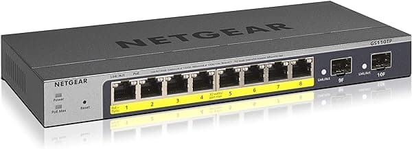 NETGEAR GS110TP Switch Pro gestionado inteligente PoE Gigabit de 8 puertos, 8 puertos con 53 W de Power-Over-Ethernet, Negro GS110TP-200EUS
