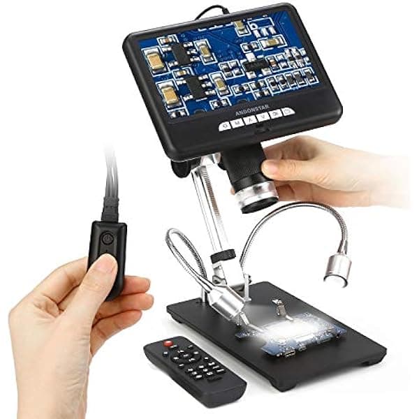 Andonstar Digital Microscope AD207 con Pantalla LCD de 7 Pulgadas, Cámara Microscopio Electrónica USB para Reparación de Placas de Circuito y Soldadura