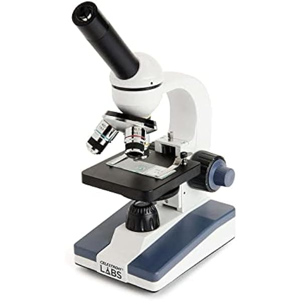 Celestron - Celestron Labs - Microscopio Compuesto Monocular - Ampliación de 40-400x - Platina Mecánica Ajustable - Incluye 10 Portaobjetos Preparados 44134