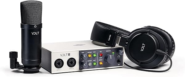 UA Volt 2 Studio Pack para grabación, podcast y transmisión en vivo con interfaz USB, micrófono, auriculares, software de audio esencial, incluyendo $400 en plug-ins UAD VOLT-SB2