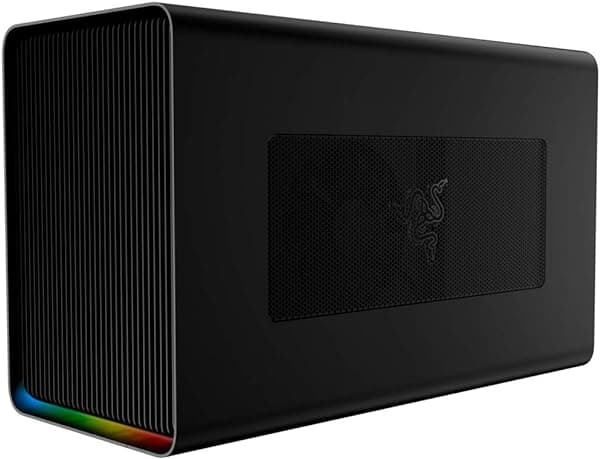 Razer Core X Chroma Caja de GPU Externa de Aluminio (eGPU): Compatible con Laptops Windows & MacOS con Thunderbolt 3, Soporte PCIe NVIDIA/AMD, PSU de 700W, 4X USB 3.1,1x Ethernet Gbit, RGB Chroma, Negro RC21-01430100-R3U1