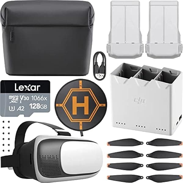 DJI Mini 3 Pro Fly More Kit Plus con 2 Baterías Inteligentes de la Serie DJI Mini 3 Plus, Hub de Carga, Paquete de Bolso de Hombro con Tarjeta de 128GB + Plataforma de Aterrizaje para Drones Deco Gear + Auriculares FPV E1DJIMINI3PFKP