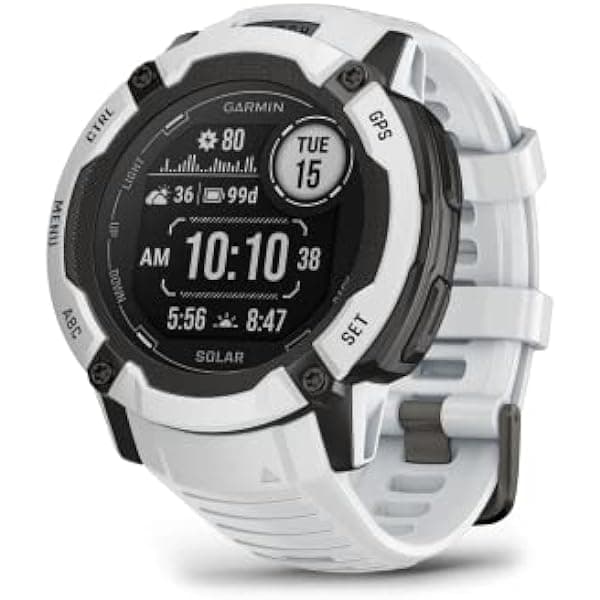 Garmin Instinct 2X Solar, Reloj Inteligente GPS Robusto, Linterna Integrada, Capacidad de Carga Solar, GNSS Multibanda, Whitestone 010-02805-14