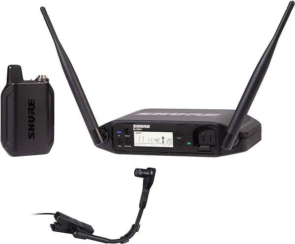 Shure GLXD14+/B98 Sistema de Micrófono Inalámbrico Digital Profesional de Doble Banda para Metales, Vientos de Madera y Percusión - Vida Útil de la Batería de 12 Horas, Alcance de 100 pies | Micrófono de Clip para Instrumentos, Receptor de Canal Único GLXD14+/B98-Z3