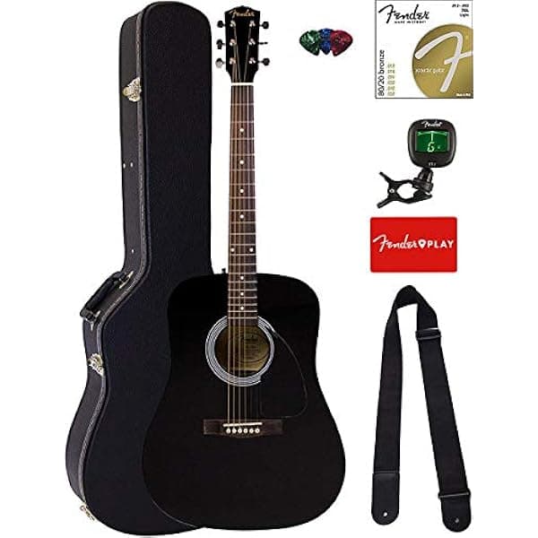 Fender FA-115 Dreadnought Guitarra Acústica - Paquete Negro con Estuche Rígido, Afinador, Cuerdas, Correa y Púas AUS-0971110506-COMBO-FGPAC3