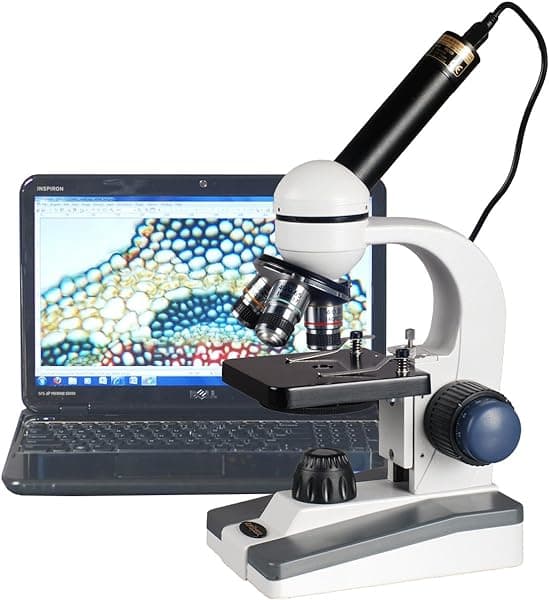 AmScope M150C-E5 Microscopio Estudiantil LED 40X-1000X + Cámara USB de 5MP