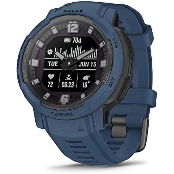 Garmin Instinct Crossover Solar, Reloj Híbrido Resistente con Capacidades de Carga Solar, Manecillas Análogas y Pantalla Digital, Azul Marea, Ajustable 010-02730-12